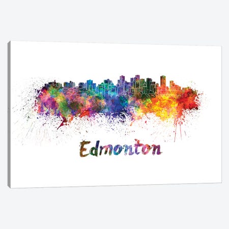 Edmonton Skyline In Watercolor Canvas Print #PUR225} by Paul Rommer Canvas Print