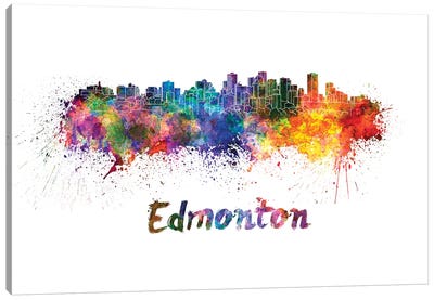 Edmonton Skyline In Watercolor Canvas Art Print