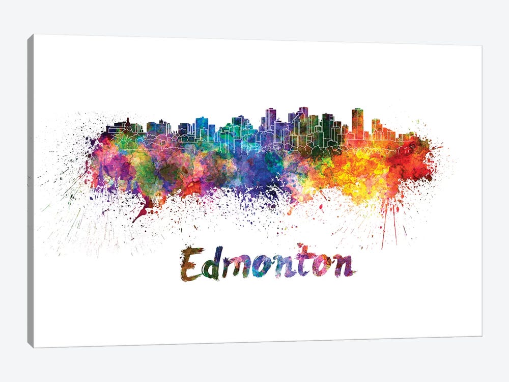 Edmonton Skyline In Watercolor by Paul Rommer 1-piece Canvas Print