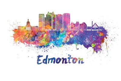 Edmonton Skyline In Watercolor II by Paul Rommer canvas print