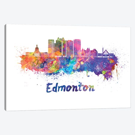 Edmonton Skyline In Watercolor II Canvas Print #PUR226} by Paul Rommer Canvas Art Print