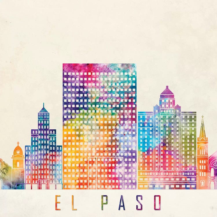 El Paso Landmarks Watercolor Poster