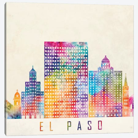 El Paso Landmarks Watercolor Poster Canvas Print #PUR227} by Paul Rommer Canvas Print