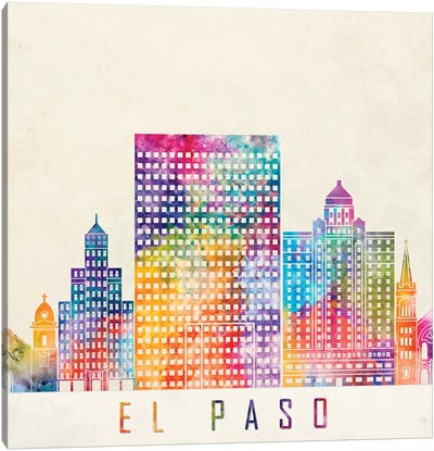 El Paso Landmarks Watercolor Poster Canvas Art Print