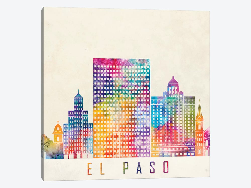 El Paso Landmarks Watercolor Poster by Paul Rommer 1-piece Art Print