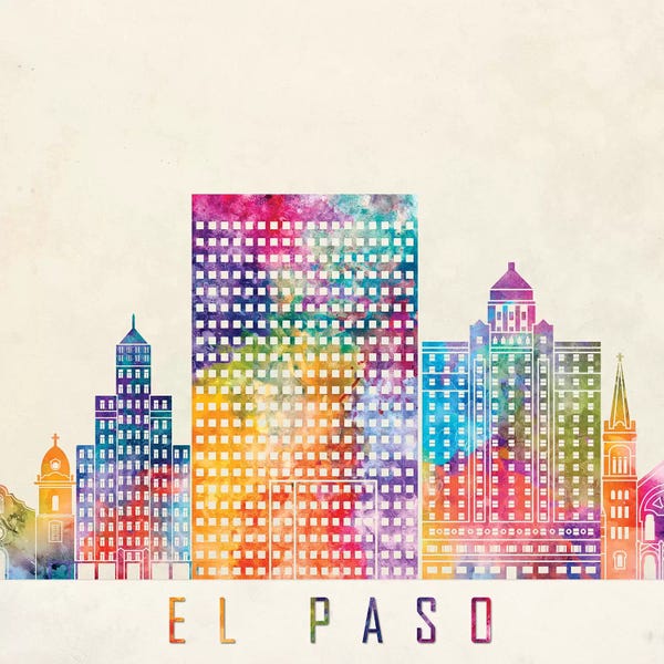El Paso: El Paso Landmarks Watercolor Poster by Paul Rommer