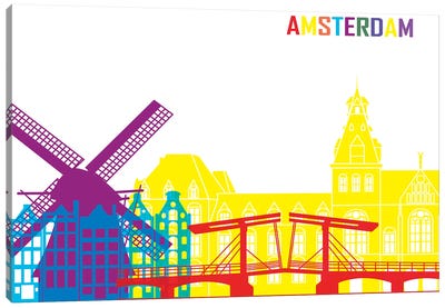 Amsterdam Skyline Pop Canvas Art Print - Amsterdam Skylines