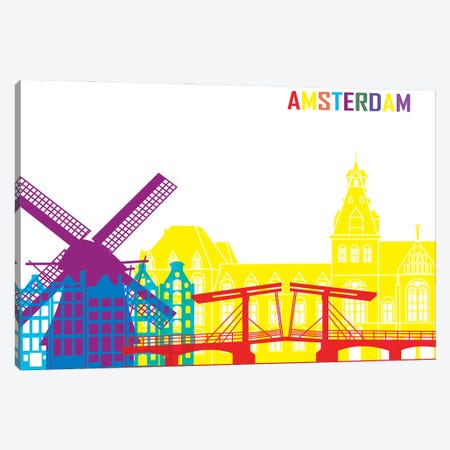 Amsterdam Skyline Pop Canvas Print #PUR2285} by Paul Rommer Art Print