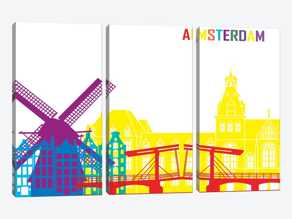 Amsterdam Skyline Pop by Paul Rommer 3-piece Canvas Artwork