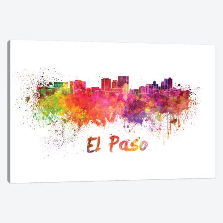 El Paso Skyline In Watercolor Canvas Print #PUR228} by Paul Rommer Canvas Wall Art