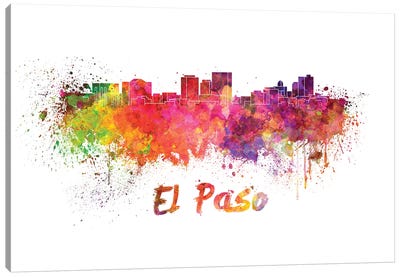 El Paso Skyline In Watercolor Canvas Art Print
