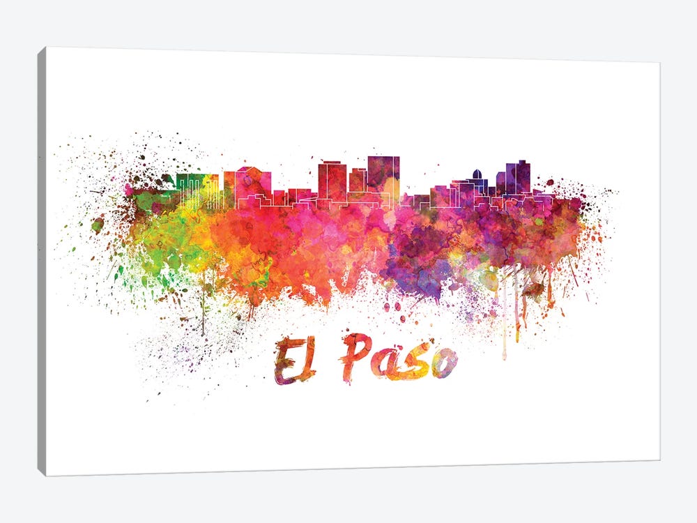 El Paso Skyline In Watercolor by Paul Rommer 1-piece Canvas Wall Art