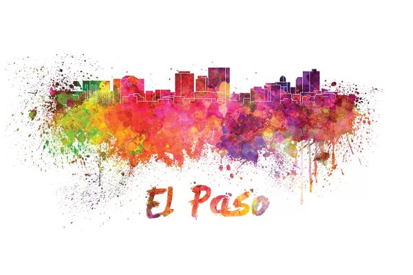 El Paso: El Paso Skyline In Watercolor by Paul Rommer