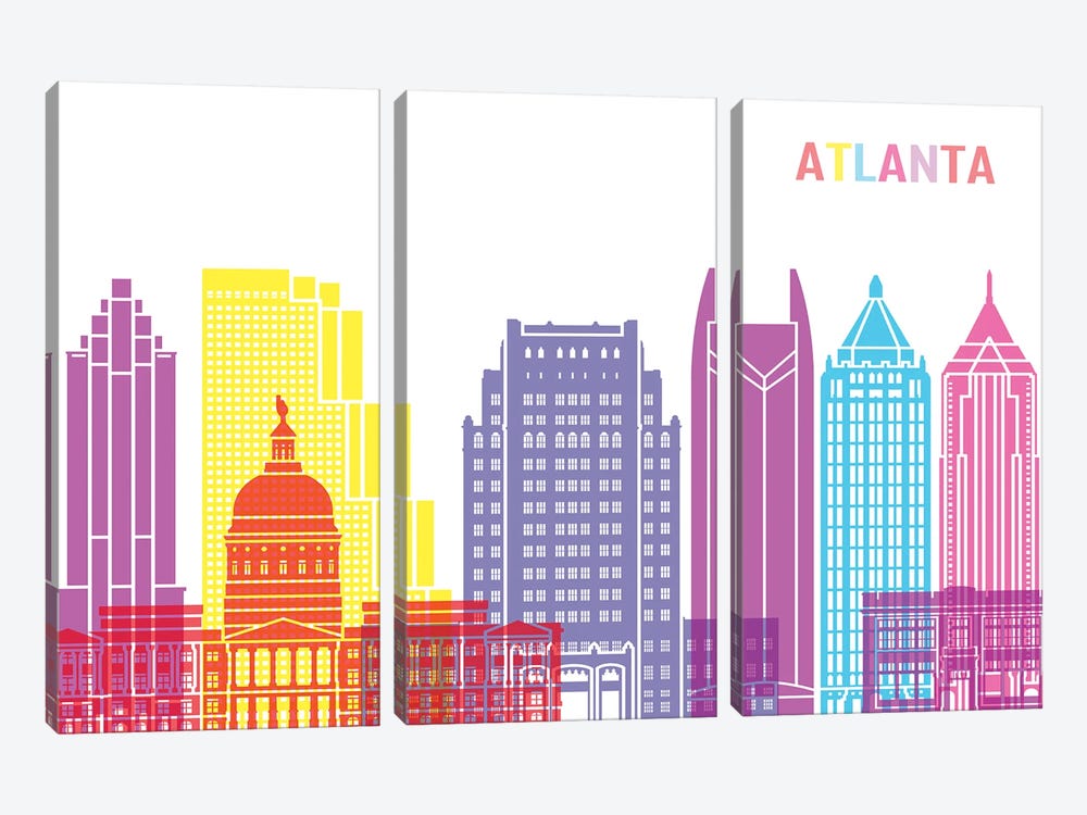 Atlanta II Skyline Pop by Paul Rommer 3-piece Canvas Wall Art