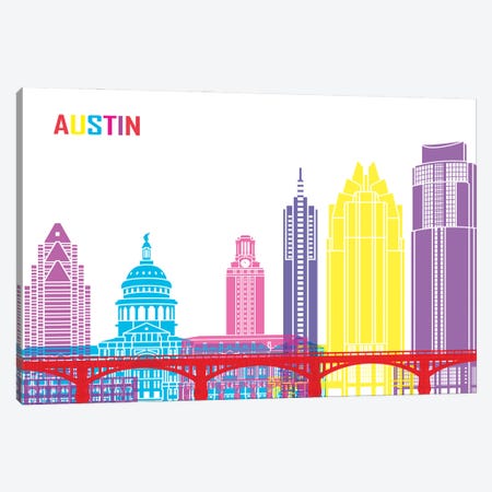 Austin Skyline Pop Canvas Print #PUR2295} by Paul Rommer Canvas Artwork