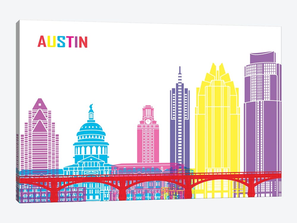 Austin Skyline Pop by Paul Rommer 1-piece Canvas Print