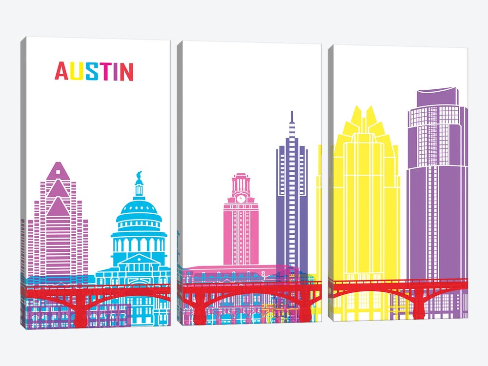 Austin Skyline Pop by Paul Rommer 3-piece Canvas Art Print