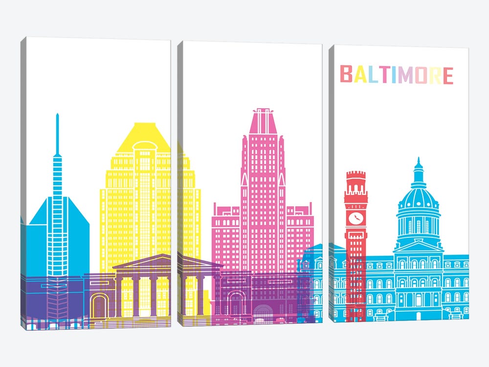 Baltimore II Skyline Pop by Paul Rommer 3-piece Canvas Print