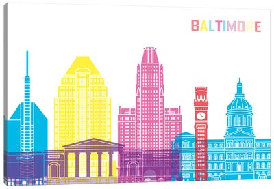 Baltimore II Skyline Pop Canvas Art Print - Maryland Art