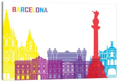 Barcelona Skyline Pop Canvas Art Print - Catalonia Art