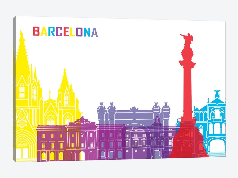 Barcelona Skyline Pop by Paul Rommer 1-piece Art Print