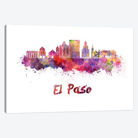 El Paso Skyline In Watercolor II Canvas Print #PUR229} by Paul Rommer Canvas Artwork