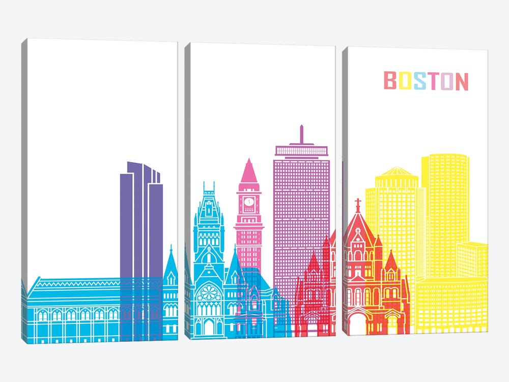 Boston II Skyline Pop by Paul Rommer 3-piece Canvas Wall Art