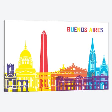 Buenos Aires Skyline Pop Canvas Print #PUR2324} by Paul Rommer Canvas Art