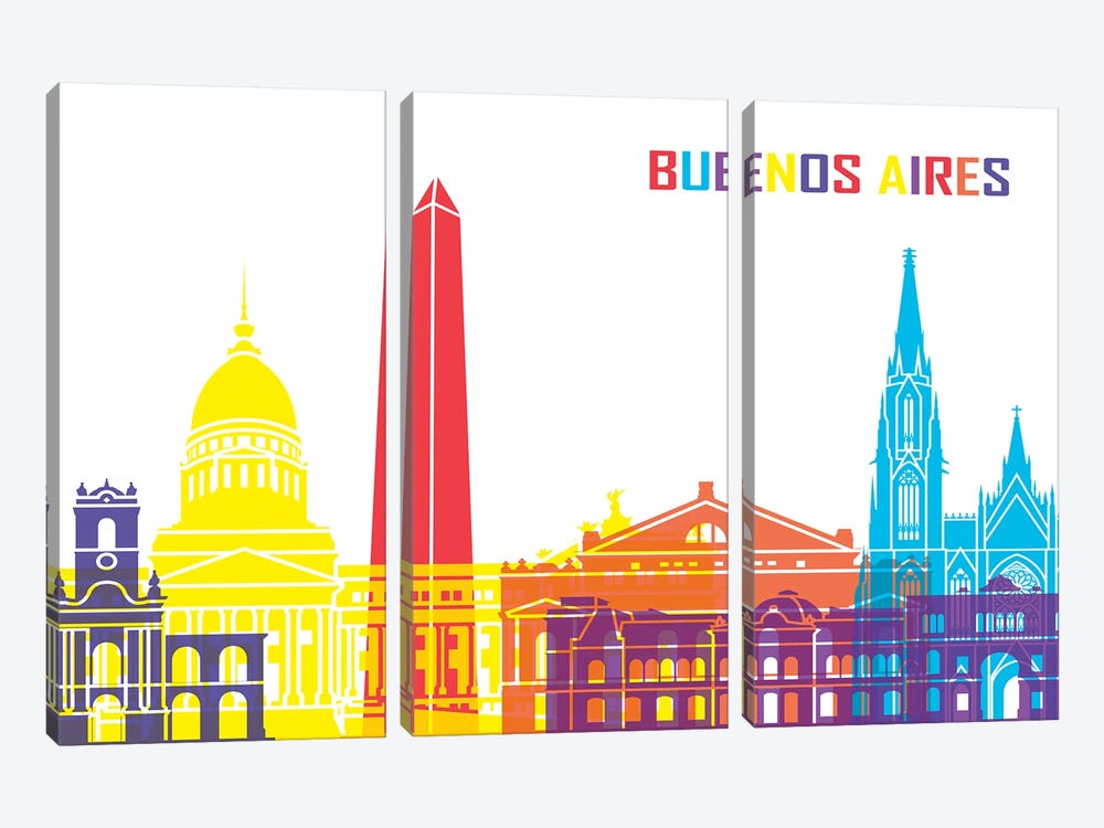 Buenos Aires Skyline Pop by Paul Rommer 3-piece Canvas Art