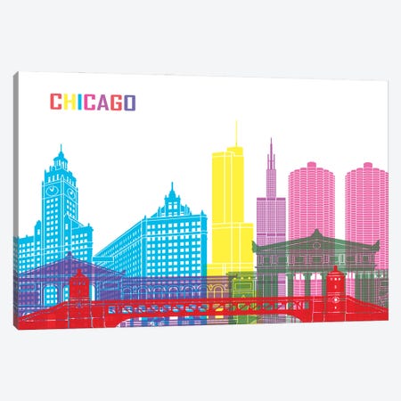 Chicago Skyline Pop Canvas Print #PUR2338} by Paul Rommer Canvas Artwork