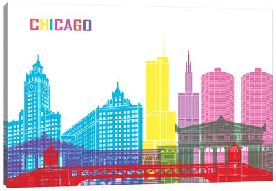 Chicago Skyline Pop Canvas Art Print - Chicago Skylines