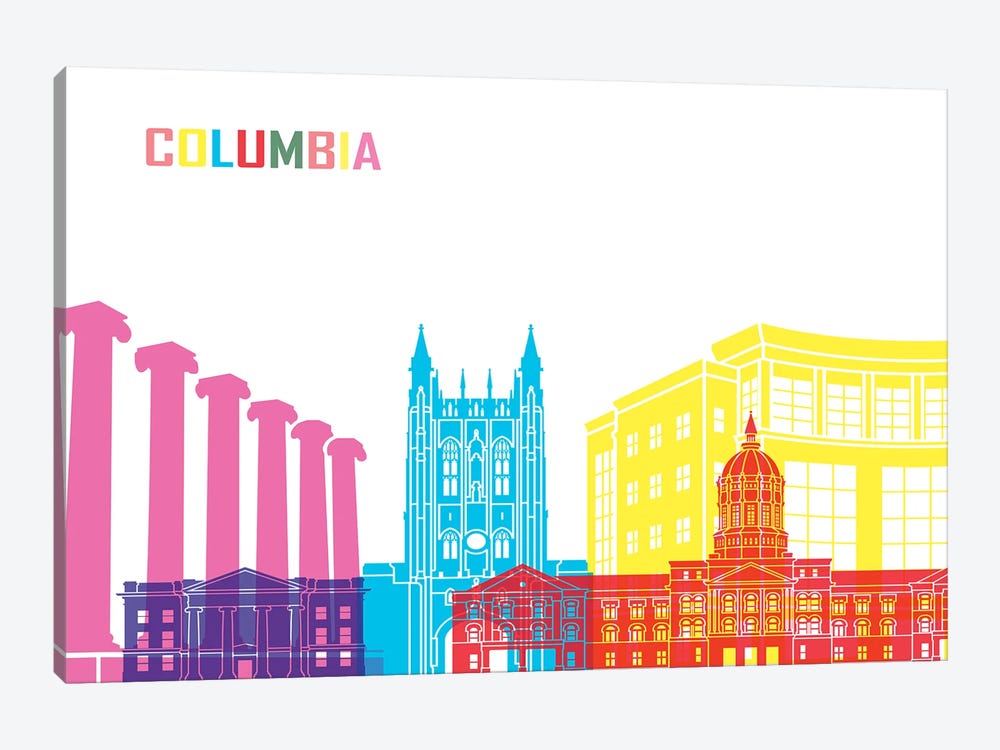 Columbia Mo Skyline Pop by Paul Rommer 1-piece Canvas Print