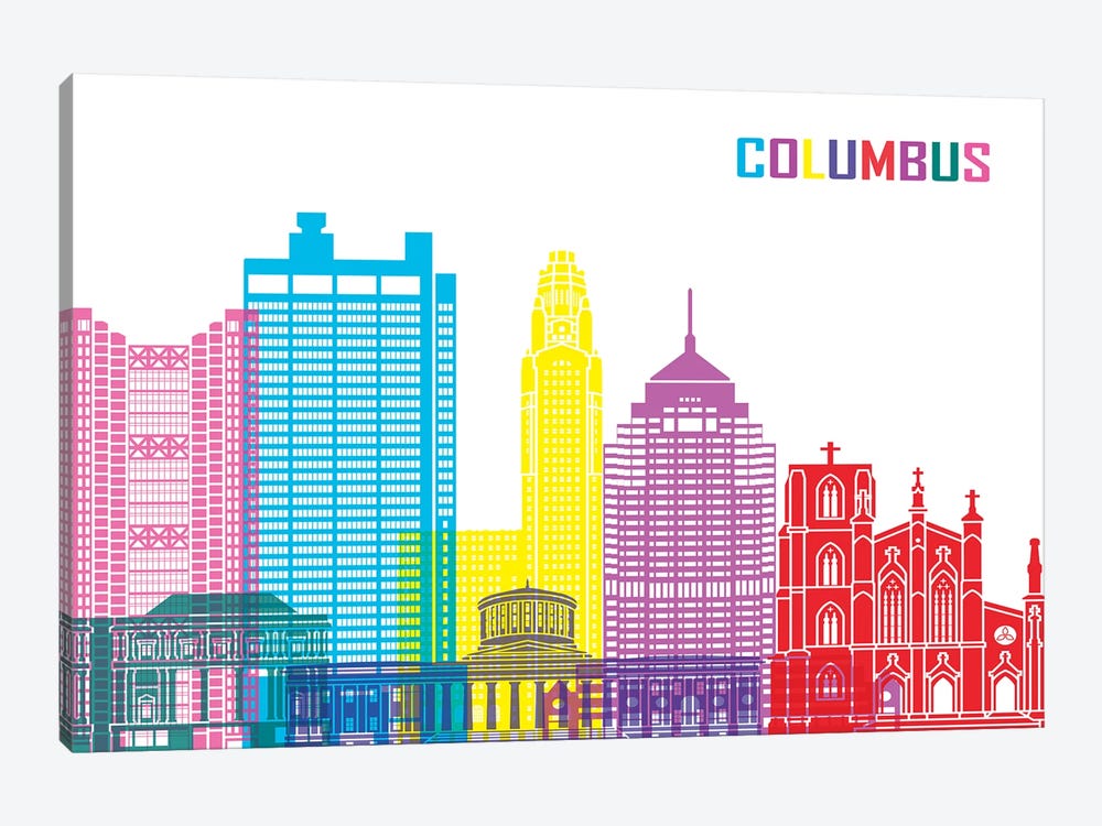 Columbus Skyline Pop by Paul Rommer 1-piece Canvas Artwork