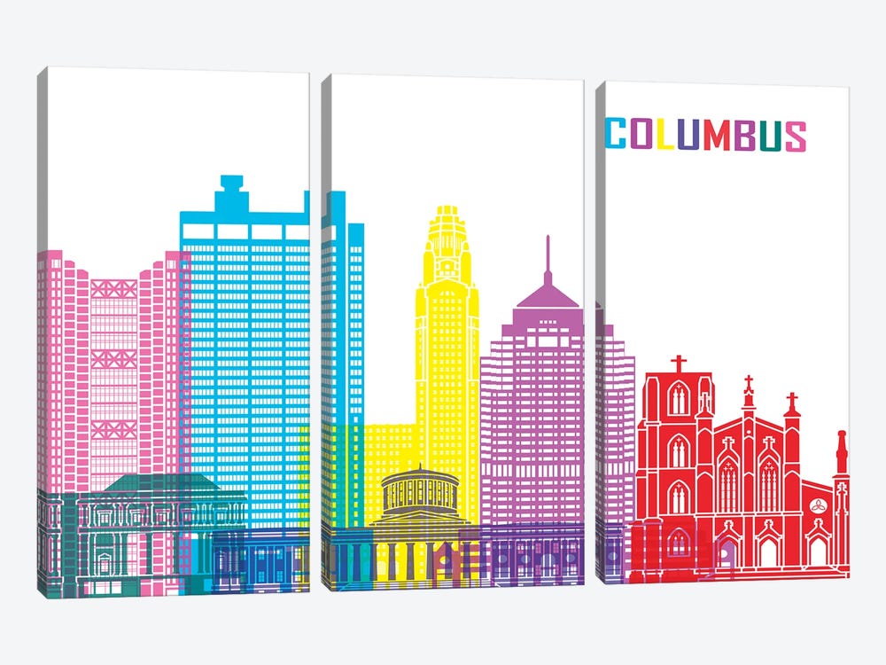 Columbus Skyline Pop by Paul Rommer 3-piece Canvas Artwork