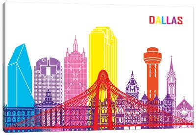 Dallas Skyline Pop Canvas Art Print - Dallas Skylines