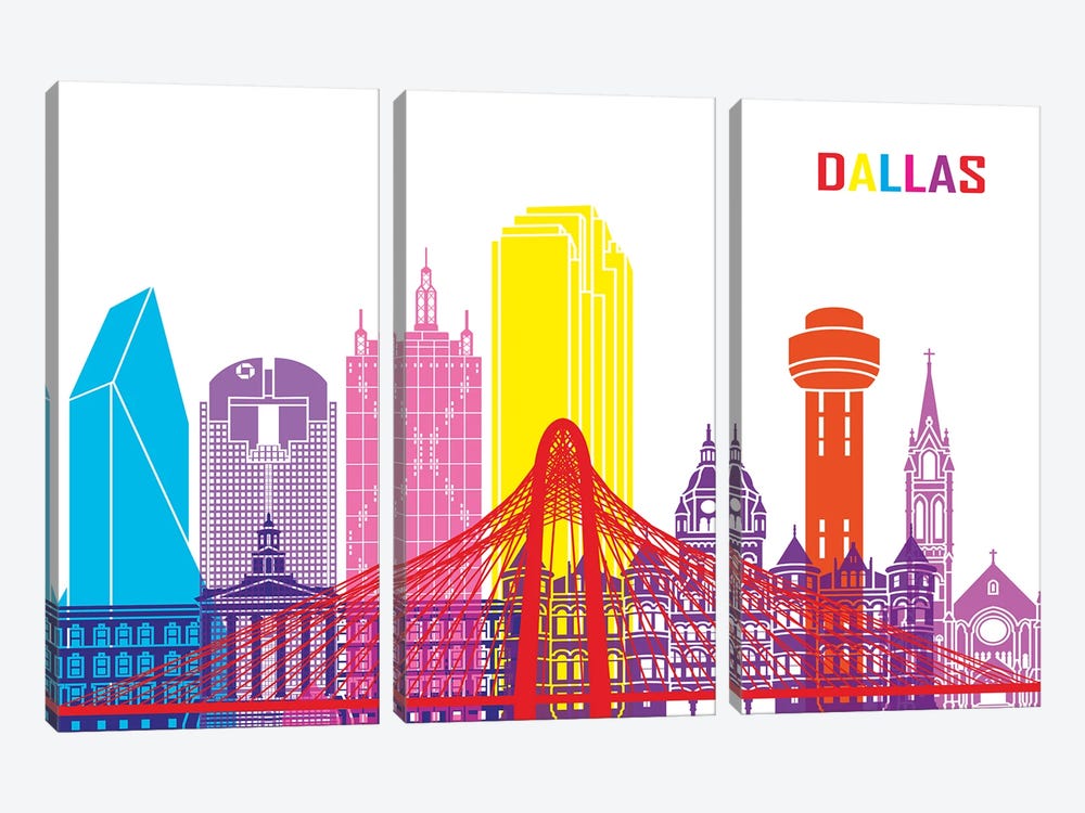 Dallas Skyline Pop by Paul Rommer 3-piece Canvas Print