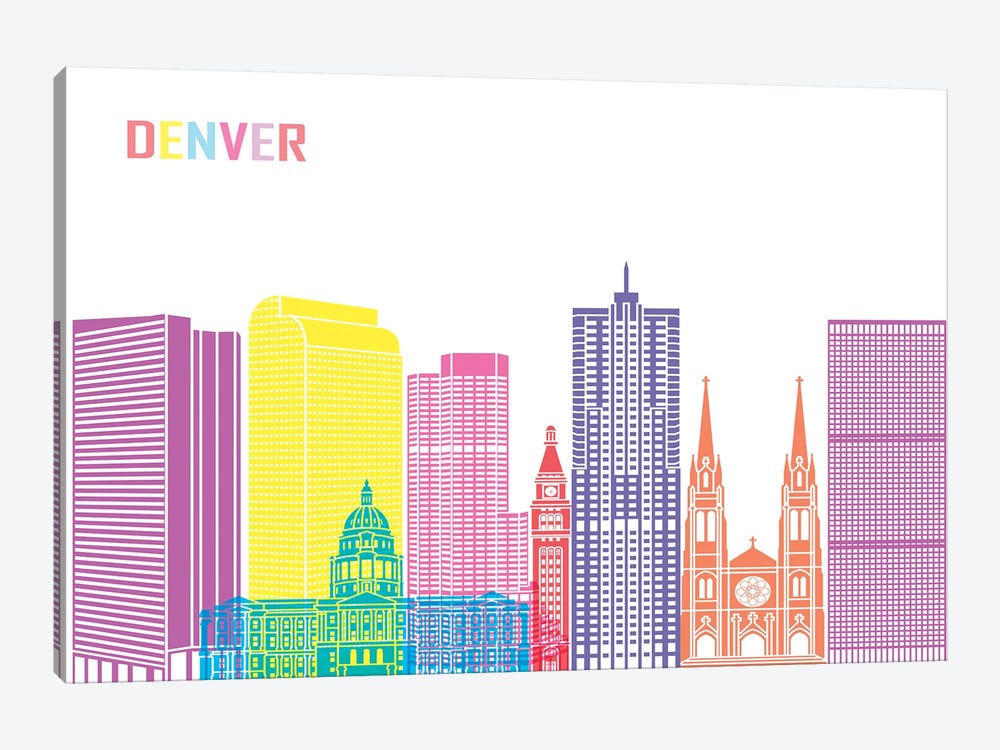 Denver II Skyline Pop by Paul Rommer 1-piece Canvas Print