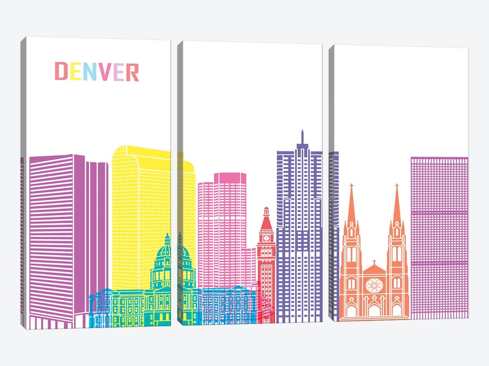 Denver II Skyline Pop by Paul Rommer 3-piece Canvas Art Print