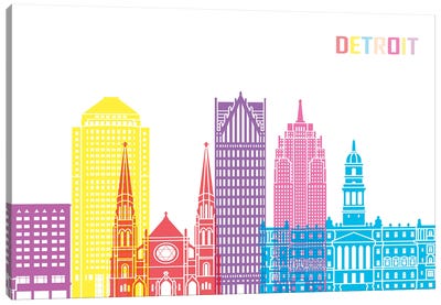 Detroit II Skyline Pop Canvas Art Print - Detroit Skylines