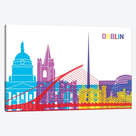 Dublin Skyline Pop Canvas Print #PUR2359} by Paul Rommer Canvas Wall Art