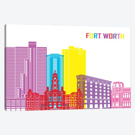 Fort Worth Skyline Pop Canvas Print #PUR2368} by Paul Rommer Art Print