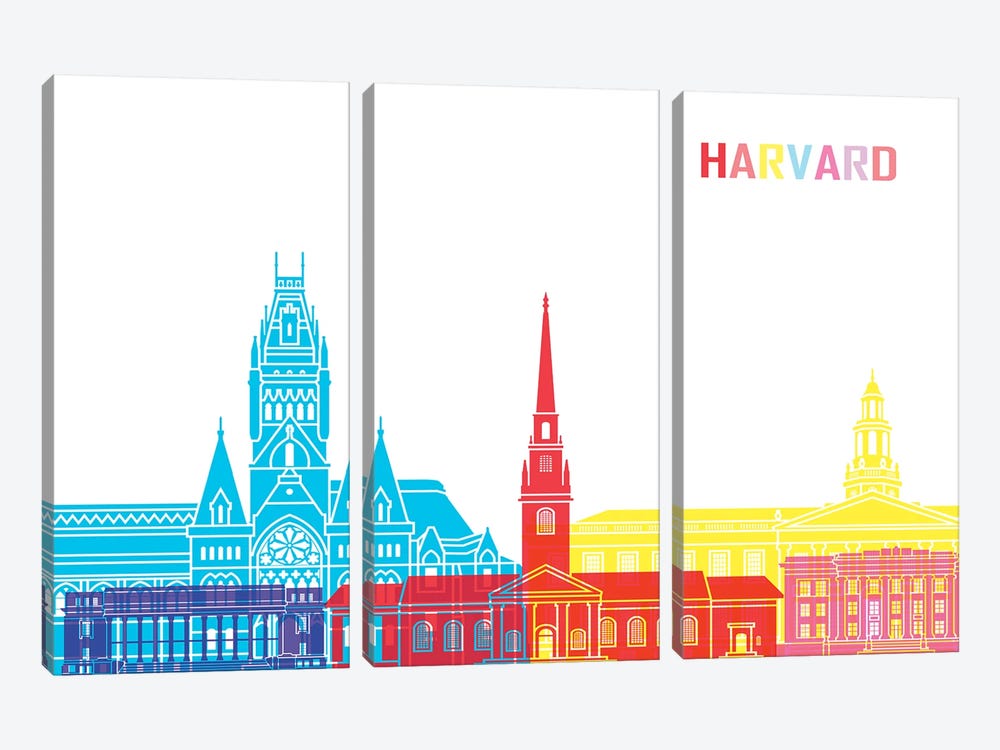 Harvard Ma Skyline Pop by Paul Rommer 3-piece Canvas Print