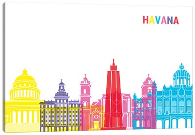 Havana Skyline Pop Canvas Art Print - Cuba Art