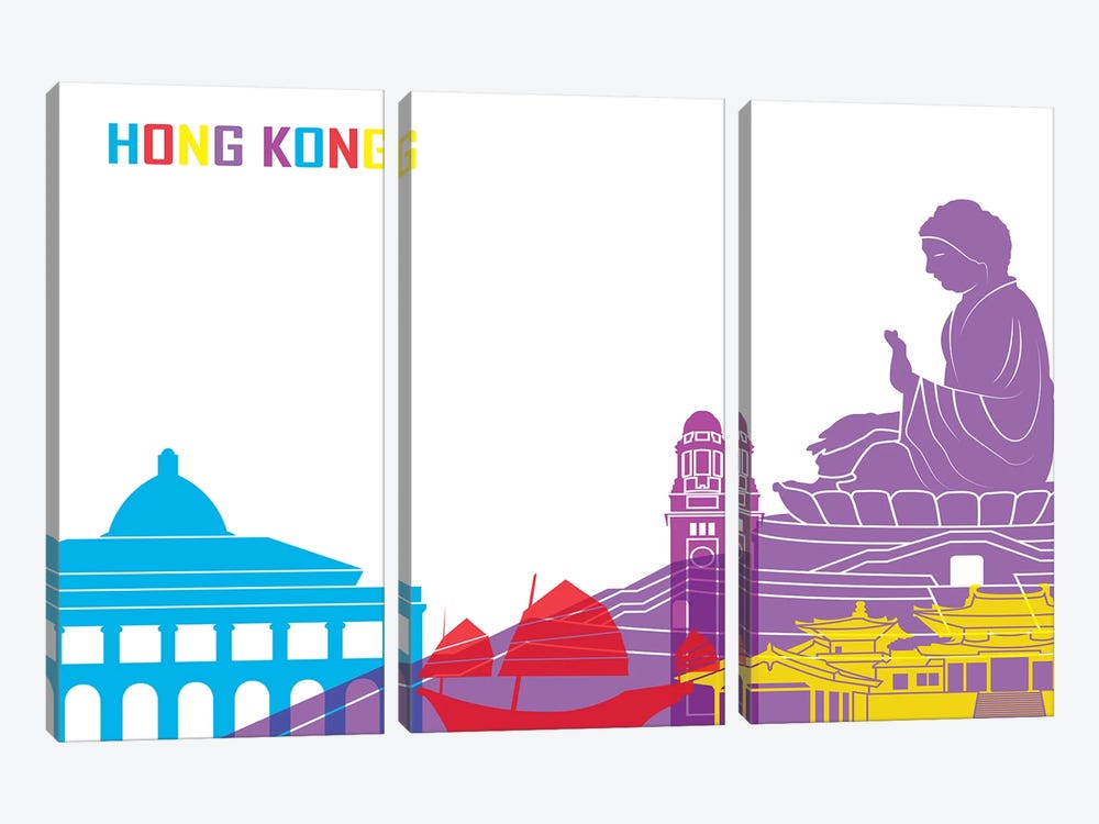 Hong Kong Skyline Pop by Paul Rommer 3-piece Canvas Print