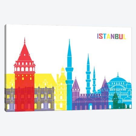 Istanbul Skyline Pop Canvas Print #PUR2394} by Paul Rommer Canvas Art Print