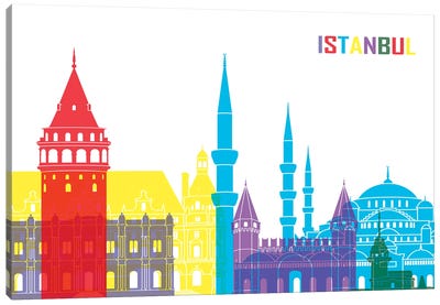 Istanbul Skyline Pop Canvas Art Print - Istanbul Art