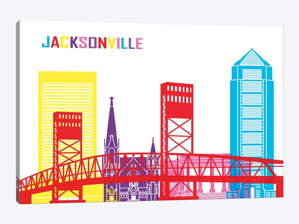 Jacksonville Skyline Pop by Paul Rommer 1-piece Canvas Artwork