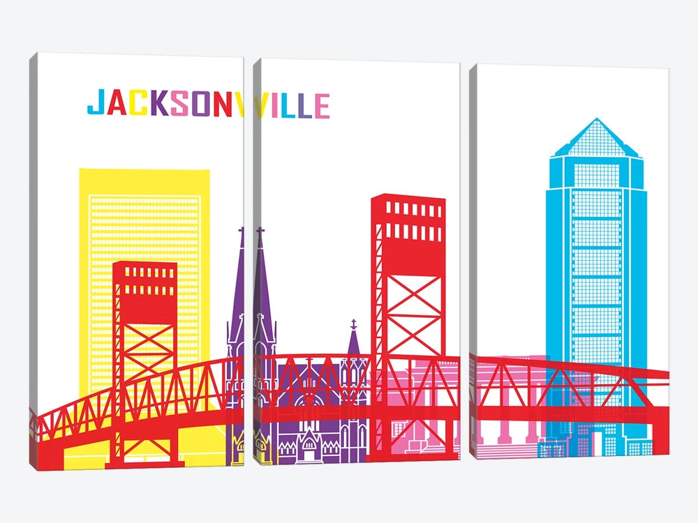 Jacksonville Skyline Pop by Paul Rommer 3-piece Canvas Wall Art