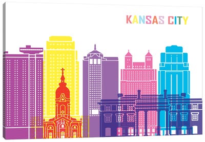 Kansas City II Skyline Pop Canvas Art Print - Kansas City Skylines