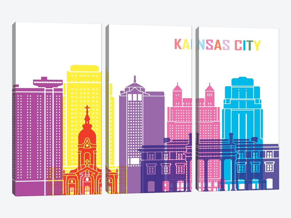 Kansas City II Skyline Pop by Paul Rommer 3-piece Canvas Wall Art